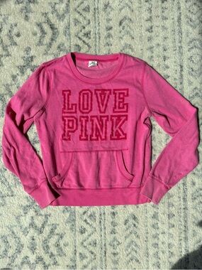 PINK Victoria's Secret Bright Pink "LOVE PINK" Pullover Sweatshirt